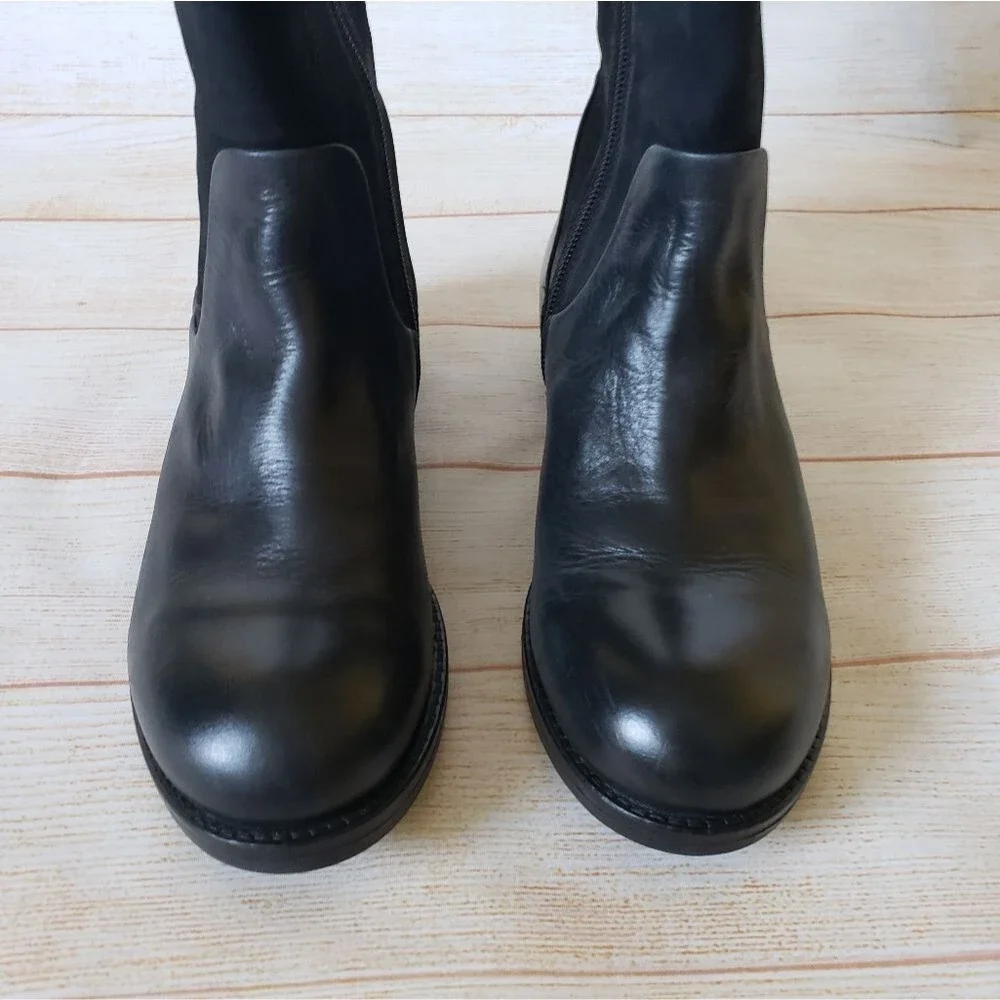 FLY London Leather Suede Calf Boots Round Toe Black Women's Size 37